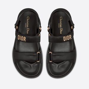 Dior ‘DiorAct’ Black Lambskin Dad Sandals - 38.5